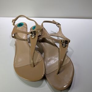 Michael Kors Women's Nude Patent Leather T-Strap Sandals